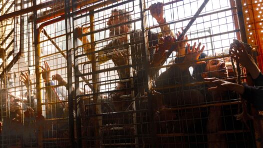 Infectados agarrados a una valla metálica en una imagen oficial de Apocalipsis Z: Nuevo mundo, la película española de zombis de Prime Video