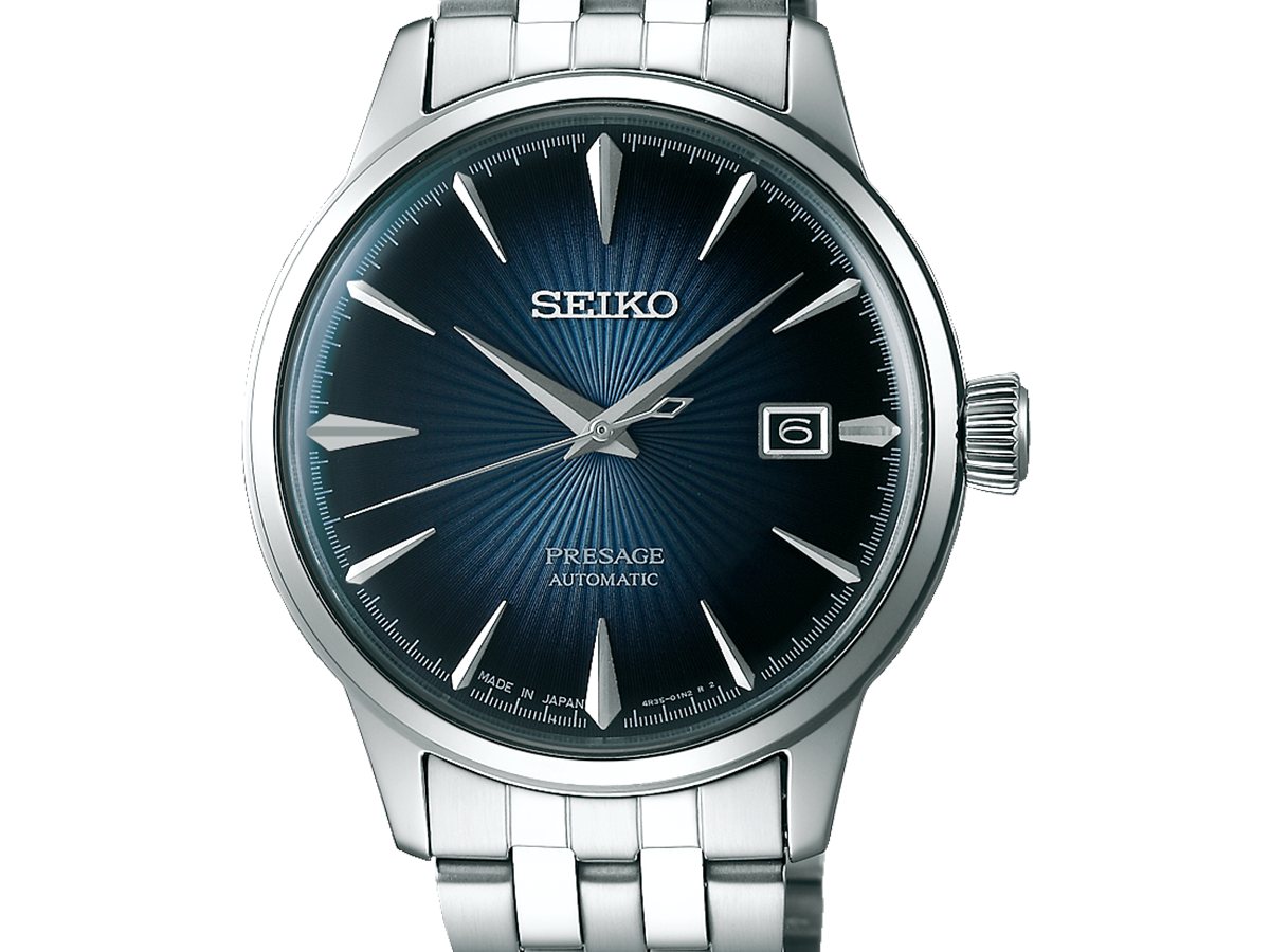 Seiko Presage Cocktail Time SRPB41J1 con esfera azul rayos de sol y brazalete de acero