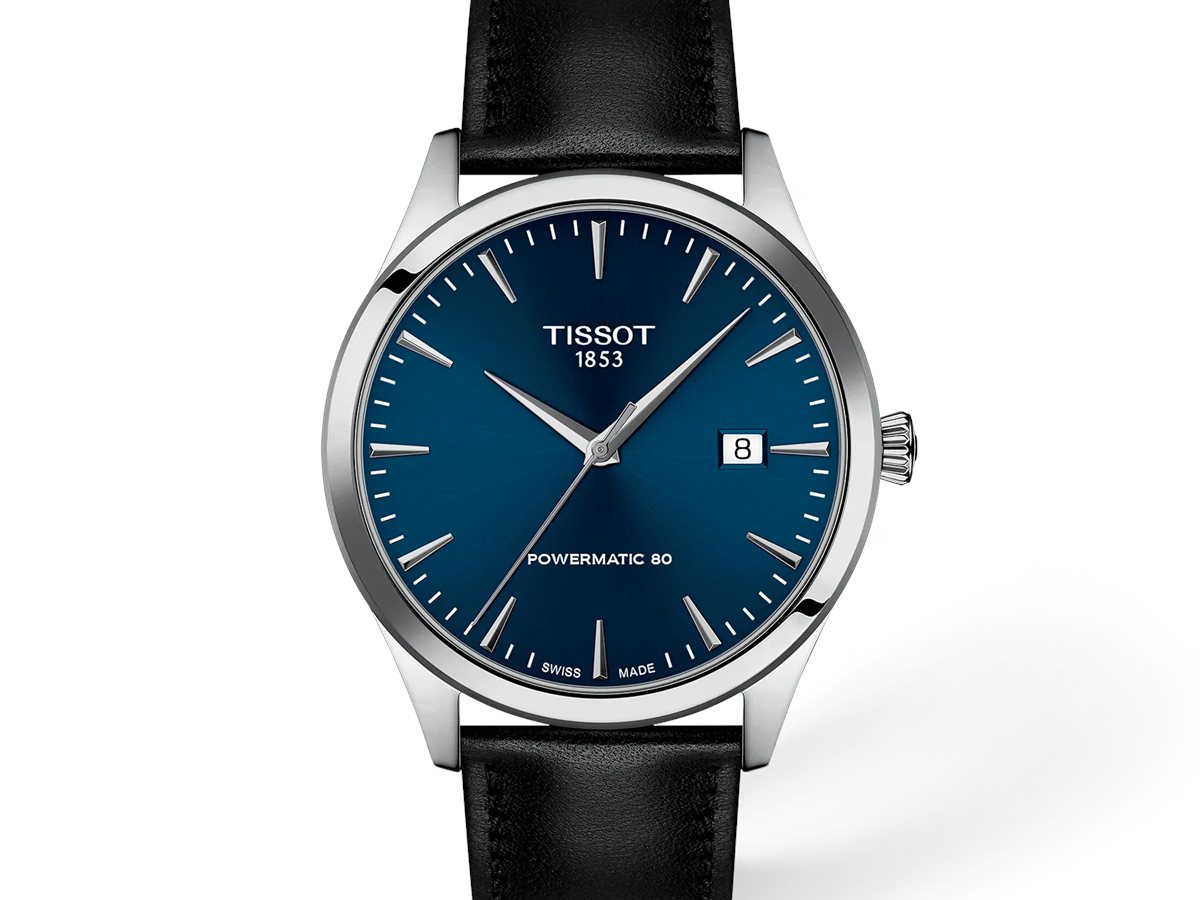 Tissot Classic Dream Powermatic 80 T158.407.16.041.00 de 40 mm con esfera azul y correa de piel negra