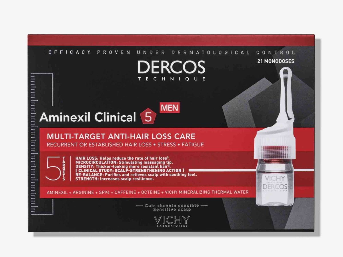 Vichy Dercos Aminexil Clinical 5 Hombre, caja de 21 monodosis con aplicador